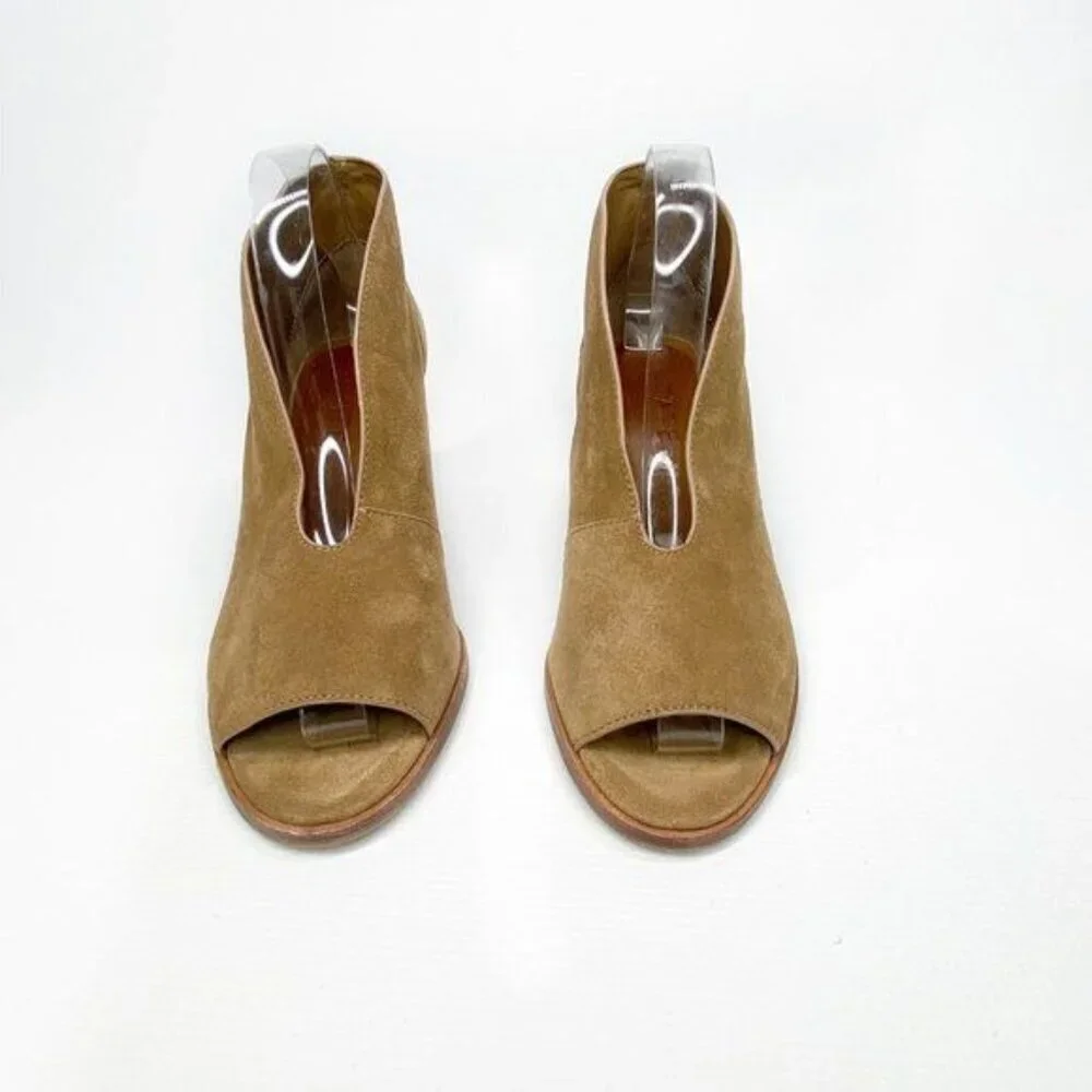 1.STATE Eren‎ Wedge Pump Bootie Caramel Brown Suede Open Toe Cutout 10